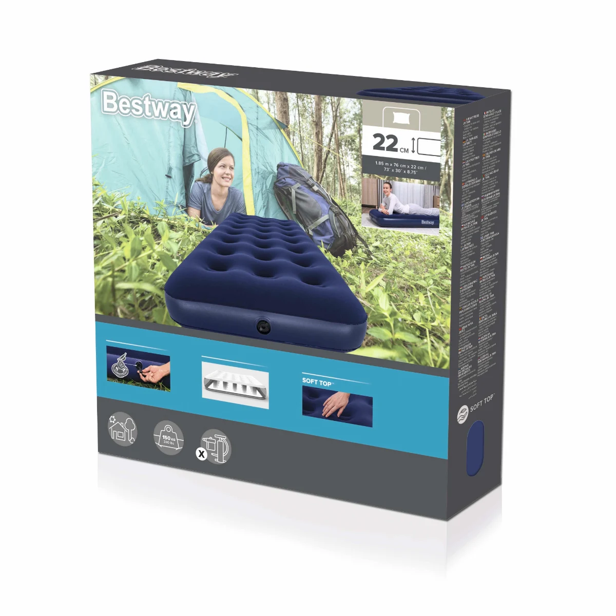 מזרן קטיפה ליחיד כחול| 185X76X22 | מבית BESTWAY – תמונה 4