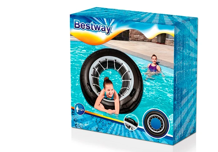 גלגל ים / אבוב יחיד מתנפח בעיצוב צמיג + ידיות| קוטר 119 סמ| BESTWAY – תמונה 4