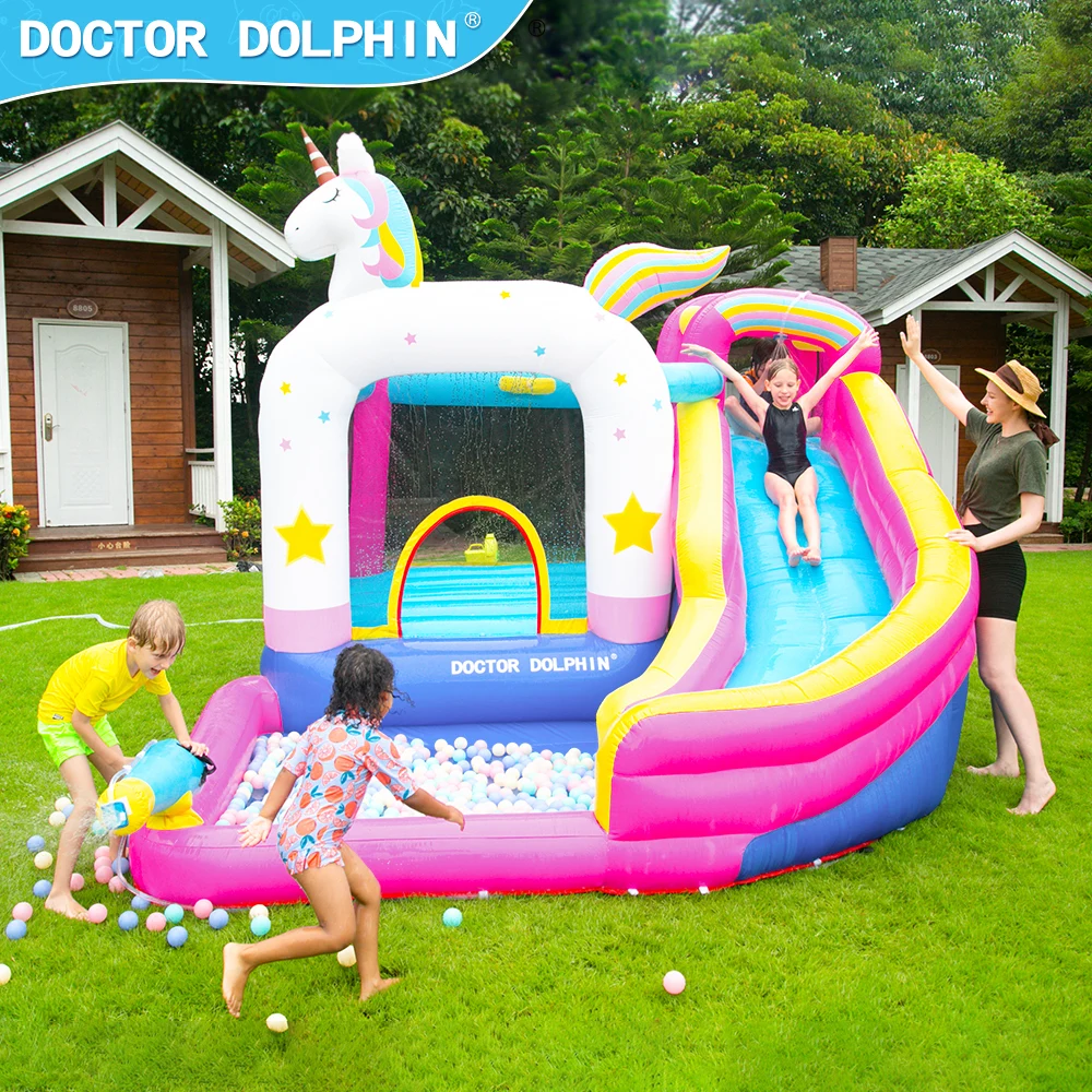 מתקן מתנפח עם מים חד קרן קשת בענן | מתקן רטוב | Doctor Dolphin