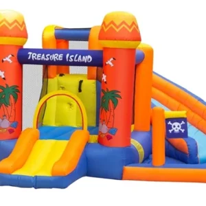 מתקן קפיצה מתנפח אי הפיראטים עם מים | JUMPER | שיכשוכית+מגלשה+קיר טיפוס