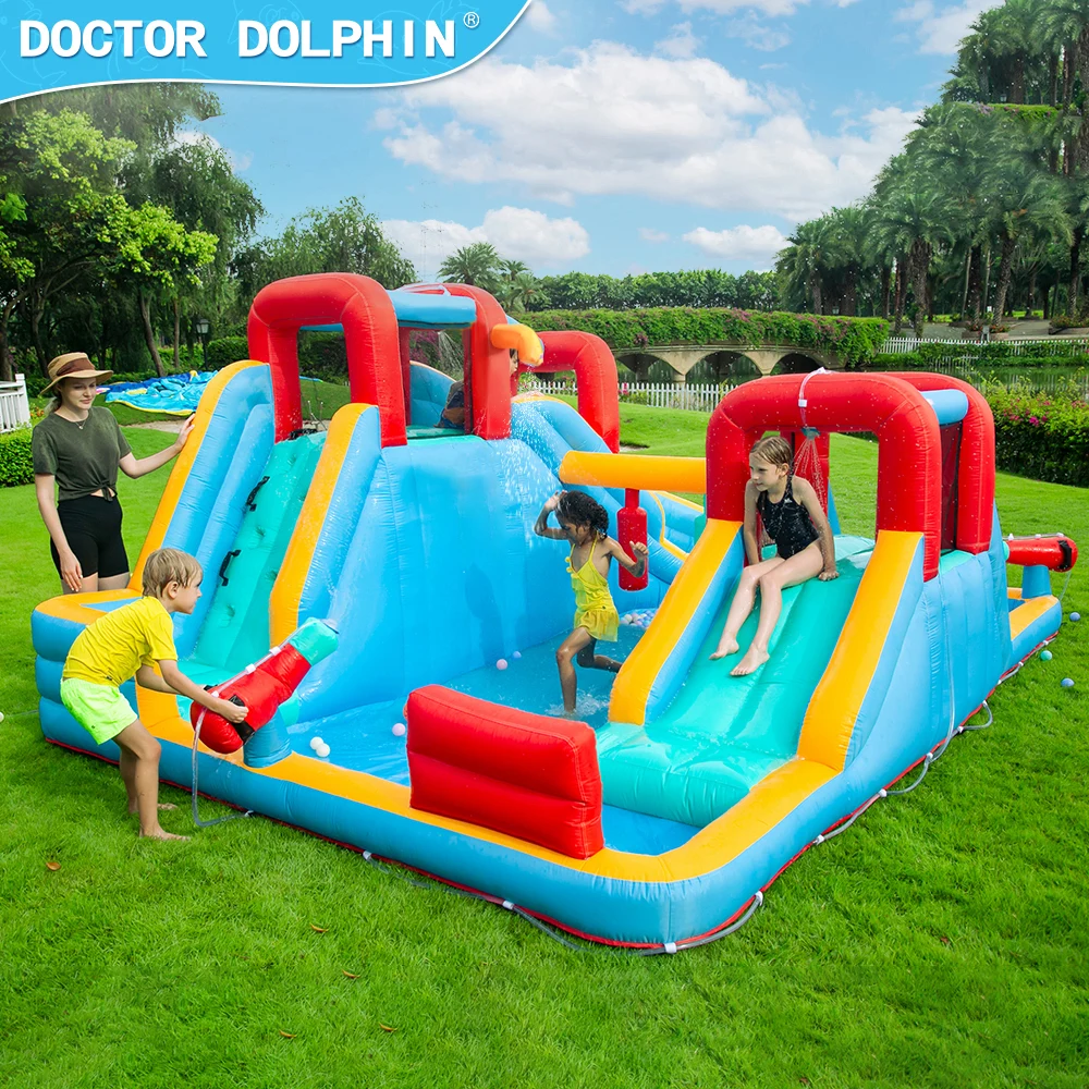 מתקן מתנפח ענק עם מים ושתי מגלשות |מתקן רטוב |Doctor Dolphin – תמונה 2